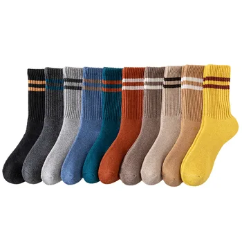 Вълна, кашмир, топли средни тръбни памучни чорапи, детски дебели и плюшени раирани високи чорапи през есента и зимата