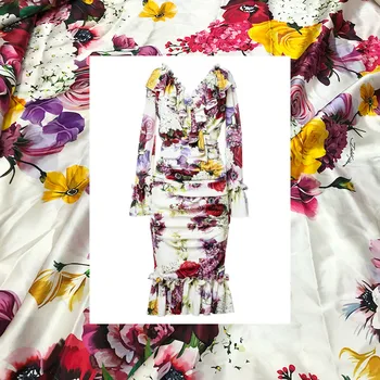 Отпечатани Италия марка лилави цветя участък сатен меки дамски лятна мода полиестер облекло плат плат за рокля DIY шият