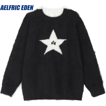 Aelfric Eden плетена пачуърк пуловер пуловер Harajuku Star Sweater Y2K хип-хоп улично облекло 2023 мъже пънк готически пуловери трикотаж