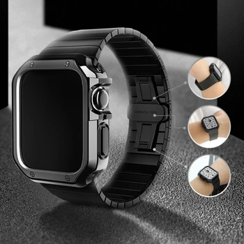 Strap + TPU калъф за Apple Watch 45mm 41mm 44mm 40mm 42mm 38mm маншет от неръждаема стомана iWatch 8 7 6 5 4 3 SE защитно покритие