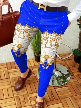 Мъжки бизнес ежедневни панталони ретро модел печат прави дълги панталони мъжки пролет есен мода улично облекло реколта мъжко облекло