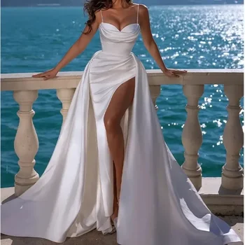 Simple Split Slim Waist Tailing Prom Dresses Елегантна секси прашка сватбено парти Vestidos проста солидна женствена вечерна рокля