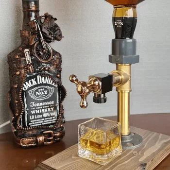 Liquor Alcohol Whiskey Wood Dispenser Whisky Bottle Rack and Pour Acohol Dispenser for Home Bar Уникален подарък за всички любители на виното