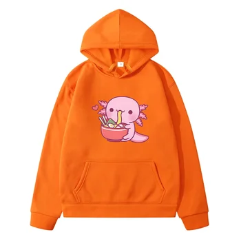 Axolotl Salute Eat Noodles Cartoon Japanese Anime Hoodies Fashion Design Sense of Long Sleeve Kids Clothes Boys and Girls Kawaii