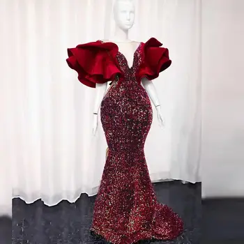 2024 Пухкави ръкави пайети русалка вечерни рокли отвесни врата Южна Африка Абитуриентска рокля Vestidos de Fiesta Elegantes para Mujer 2023