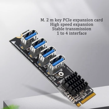 6X M.2 M-Key Pcie разширителни карти M.2 към Pci-E X1 4 порт USB3.0 разширителен адаптер за графична карта ASM1184E M.2 адаптер