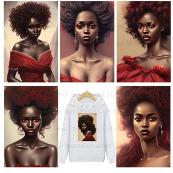 Африканска красота Железни трансфери за облекло Мода момиче лепенки върху дрехи DIY термични стикери Момичешки тениски Апликации