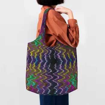 Colorful ZigZag чанта за пазаруване на хранителни стоки Платно купувач голяма пазарска чанта за рамо голям капацитет миеща се бохемска модерна геометрична чанта