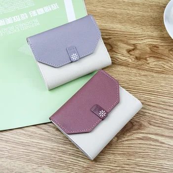 Нова корейска версия на малък портфейл къса трикратна цветна мулти-карта студентска женска чанта мода катарама карта чанта
