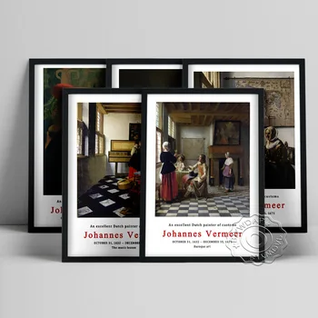 Йоханес Вермеер изложба музей плакат, момиче с червената шапка платно живопис, любовница и прислужница класически дома декор отпечатъци
