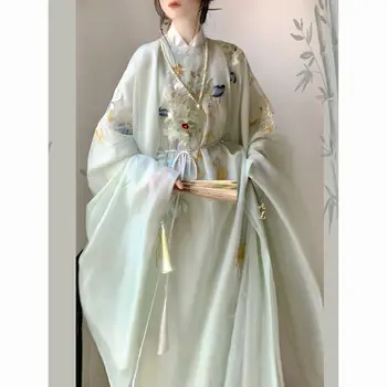 Green Hanfu Ming Wei Jin стил лято носят тънки големи широк ръкав бродерия женски пълен набор от китайски стил рокля ханфу жени