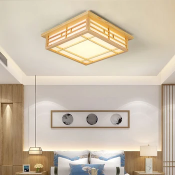 японски татами таван лампа топла светлина нисковъглеродна естетична LED лампа дърво &имитация пергамент за хол спалня балкон