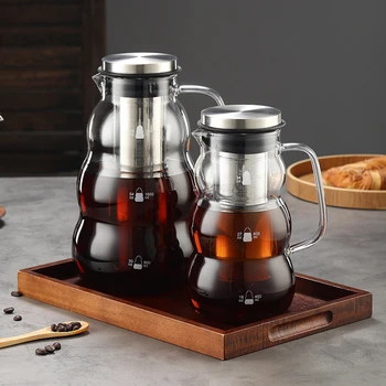 Cold Brew Iced Coffee Maker Airtight Tea Infuser 1L / 1.4L / 2L Стъклена гарафа с подвижен филтър от неръждаема стомана Леден чай Maker