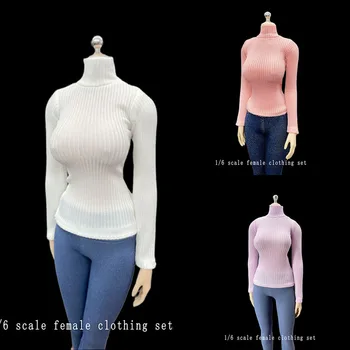1/6 жени войник риза поло пуловер тънък дълъг ръкав пуловер вертикално дъно аксесоар за 12