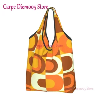70s модел ретро inustrial в оранжеви и кафяви тонове пазарски чанти преносими големи хранителни стоки геометрични цветни пазарски чанти