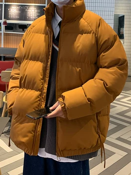 2023 Нови зимни мъже парка палто корейски мода стойка яка цип джобове дебели топло ветровка яке термично подплатени палто Унисекс