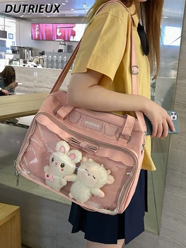 японски стил JK дамски чанти момиче преносим пратеник чанта нови меки момиче чанти сладък лък прозрачен рамо карикатура раница