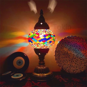Нов стил турска мозайка настолна лампа реколта арт деко ръчно изработени лампарас де меса стъкло романтично легло светлина Lamparas Con Mosaicos
