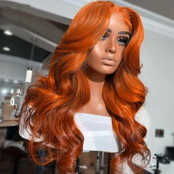 Ginger дантела предна перука човешка коса бразилски оранжев цвят човешка коса перуки за жени тялото вълна 13x4 дантела фронтална перука предварително оскубани