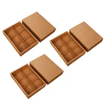 3x Ръчно изработени занаятчийски кутии за торти с капаци Опаковка от шест кухини Mooncake Cookie Packaging за шоколадова бисквита за рожден ден