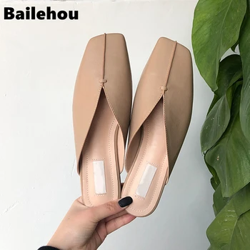 Bailehou 2019 Лятна мода жени мулета чехъл квадратни пръсти слайдове отвън приплъзване на флип флоп луксозна марка плажни мулета обувки