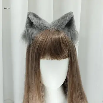 X7YA 1 чифт сладки прекрасни космати животински уши Щипки за коса Аниме вълк за котка Cosplay плюшени фиби Хелоуин парти