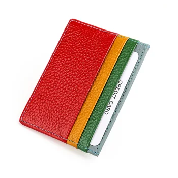 Моден цветен държач за карти от естествена кожа чанта за карти със 7 слота тънък банков държач за кредитна карта за мъже жени монета чанта тънък портфейл