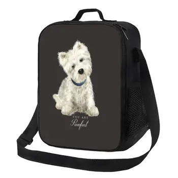 Сладък West Highland White Terrier куче изолирани обяд чанта за къмпинг пътуване Westie кученце непропусклив охладител термичен Бенто кутия деца