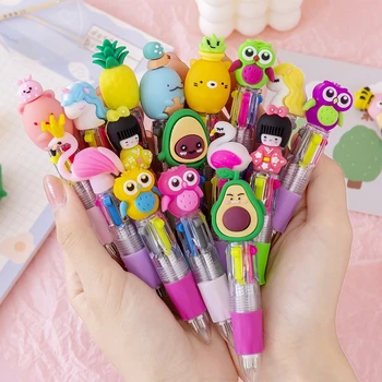 30PCS Kawaii мини четирицветна химикалка сладък карикатура 4 цвят прибиращ ролер писалка студент училище подарък канцеларски материали