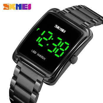 SKMEI модна марка спортни часовници за мъже жени луксозни черни неръждаема стомана докосване ръчен часовник водоустойчив LED светлина цифров часовник