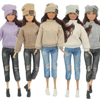1/6 кукла ежедневни дрехи шапки зимни носят пуловери панталони момиче кукла носенето комплект за 29 ~ 32cm кукла дрехи аксесоари DIY подарък играчки