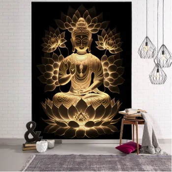 Индийски Буда статуя гоблен стена висящи лотос медитация мандала тапети дома хол спалня студио стена декорация