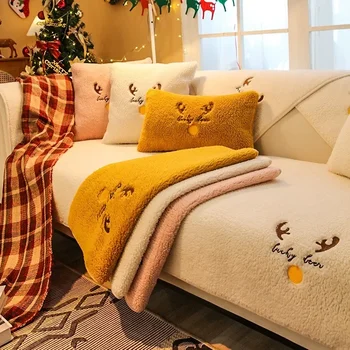 Сгъстен агнешки плюшен диван капак универсален нехлъзгащ диван мат зимни топли дивани кърпа диван възглавница за L образна всекидневна У дома