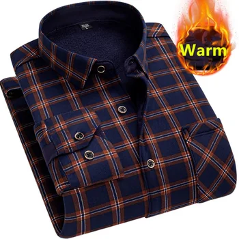Чисто нови ежедневни топли ризи Мъжки ризи с дълъг ръкав отпечатани дънни ризи Парти бизнес Универсални върхове Есен Зима Мъжки ризи